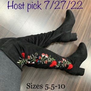 NIB Over the Knee Floral Embellished Suede Boots